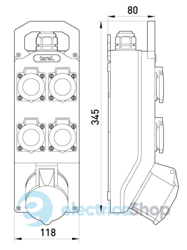 Монтажний набір, 16A, 3Р+N+Z, 400V, 4x16 2P+Z, 250V, TAREL 391