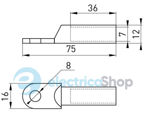 Алюминиевый кабельный наконечник e.end.stand.a.25.М8 25мм2 М8 s020013 E.NEXT