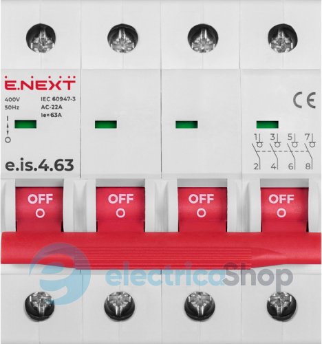 Выключатель нагрузки на DIN-рейку e.is.4.63, 4р, 63А p008022 E.NEXT