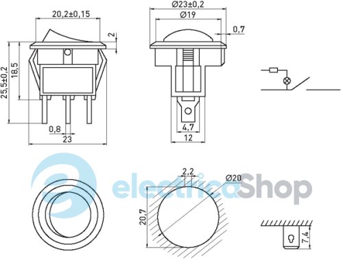 Перемикач клавішний e.switch.key.01, 3 pin, з індикацією s2040001 E.NEXT