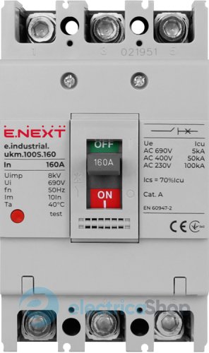 Силовий автоматичний вимикач e.industrial.ukm.100S.160, 3р, 160А i0010034 E.NEXT
