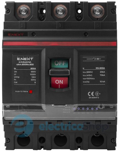 Силовой автоматический выключатель e.industrial.ukm.800Rе.800 с электронным расцепителем, 3р, 800А i0770025 E.NEXT