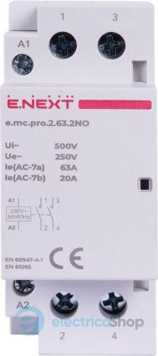 Модульний контактор e.mc.pro.2.63.2NO, 2р, 63А, 2NO, 220В p005218 E.NEXT
