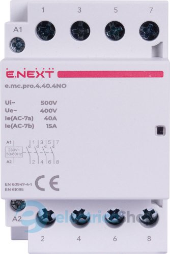 Модульный контактор e.mc.pro.4.40.4NO, 4р, 40А, 4NO, 220В p005207 E.NEXT