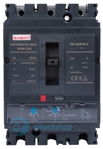 Силовий автоматичний вимикач e.industrial.ukm.250R.200 з регулюванням, 3р, 200А i091008 E.NEXT