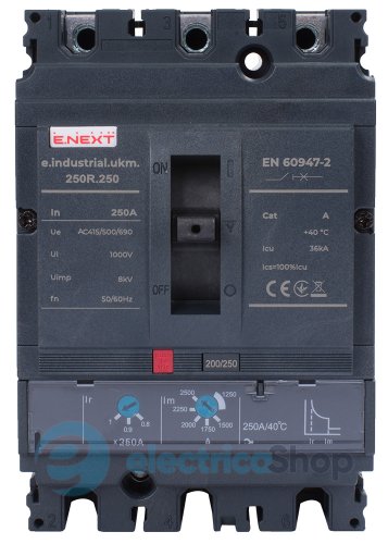 Силовой автоматический выключатель e.industrial.ukm.250R.250 с регулировкой, 3р, 250А i091009 E.NEXT