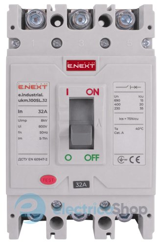 Силовой автоматический выключатель e.industrial.ukm.100SL.32, 3р, 32А i0660024 E.NEXT