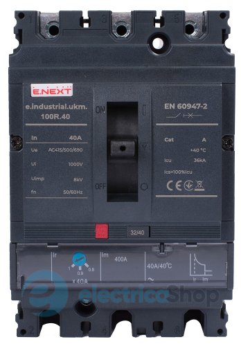 Силовой автоматический выключатель e.industrial.ukm.100R.40 с регулировкой, 3р, 40А i091001 E.NEXT