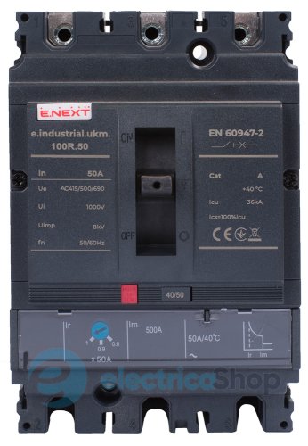 Силовий автоматичний вимикач e.industrial.ukm.100R.50 з регулюванням, 3р, 50А i091002 E.NEXT