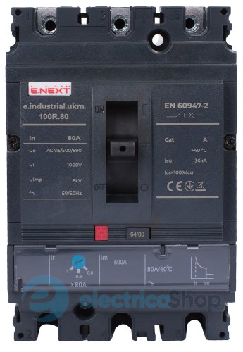 Силовой автоматический выключатель e.industrial.ukm.100R.80 с регулировкой, 3р, 80А i091004 E.NEXT