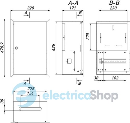Корпус учета металлический e.mbox.pro.w.f1.12 IP31 встроенный под 1ф счетчик, 12 модулей p0100228 E.NEXT