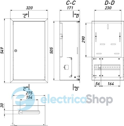 Корпус учета металлический e.mbox.pro.w.f3.12 IP31 встроенный под 3ф счетчик, 12 модулей p0100226 E.NEXT