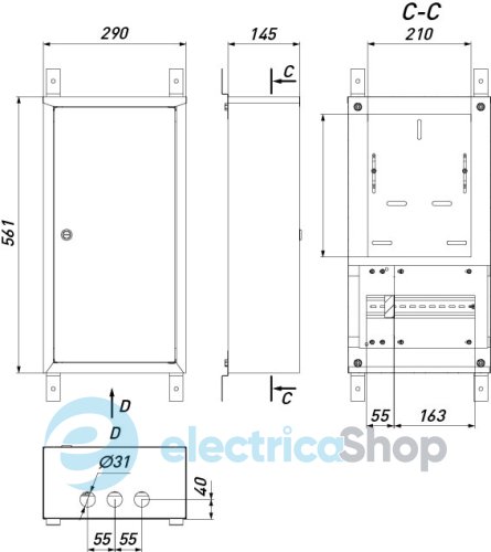 Корпус учета металлический e.mbox.pro.n.f3.12 IP31 навесной под 3ф счетчик, 12 модулей p0100222 E.NEXT