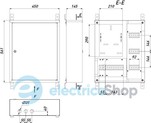 Корпус учета металлический e.mbox.pro.n.f3.27 IP31 навесной под 3ф счетчик, 27 модулей p0100223 E.NEXT