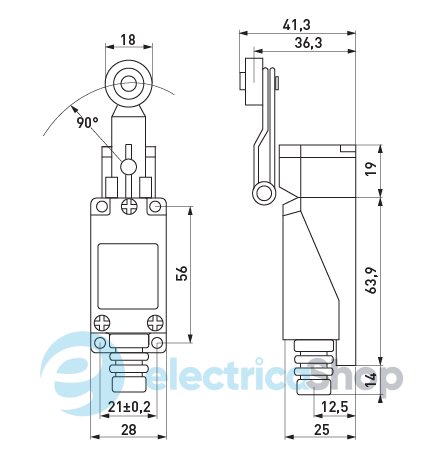 Вимикач кінцевий e.limitswitch.01 важіль з роликом s0070005 E.NEXT
