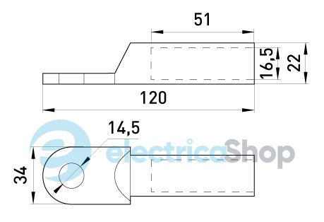 Оцинкованный кабельный наконечник e.end.stand.z.150мм.кв. M14мм L=120мм E.NEXT s021009