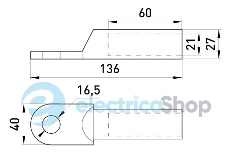 Оцинкованный кабельный наконечник e.end.stand.z.240мм.кв. M16мм L=136мм E.NEXT s021011