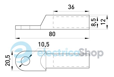 Оцинкованный кабельный наконечник e.end.stand.z.35мм.кв. M10мм L=80мм E.NEXT s021004