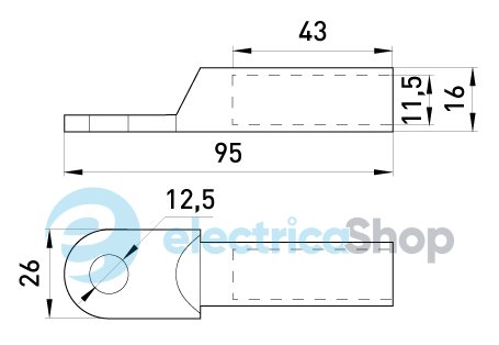 Оцинкованный кабельный наконечник e.end.stand.z.70мм.кв. M12мм L=95мм E.NEXT s021006
