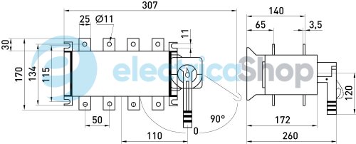 Переключатель нагрузки 1-0-2 , 3P, 250А, e.industrial.lbs.1-0-2.3.250 i089008 E.NEXT
