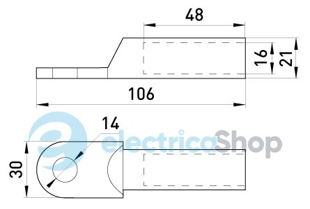 Медный кабельный наконечник e.end.stand.dt.b150мм.кв. M14мм L=106мм E.NEXT s060009