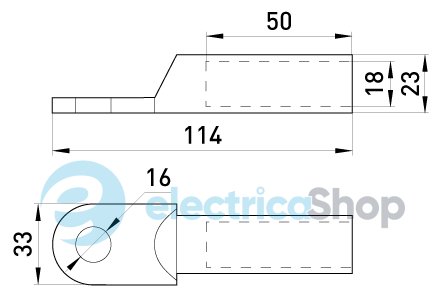 Медный кабельный наконечник e.end.stand.dt.b185мм.кв. M16мм L=114мм E.NEXT s060010