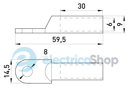 Медный кабельный наконечник e.end.stand.dt.b16мм.кв. M8мм L=59,5мм E.NEXT s060002