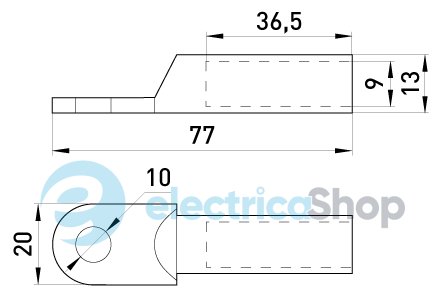 Медный кабельный наконечник e.end.stand.dt.b50мм.кв. M10мм L=77мм E.NEXT s060005