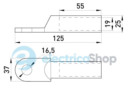 Медный кабельный наконечник e.end.stand.dt.185мм.кв. M16мм L=125мм E.NEXT s039010