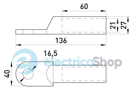 Медный кабельный наконечник e.end.stand.dt.240мм.кв. M16мм L=136мм E.NEXT s039011