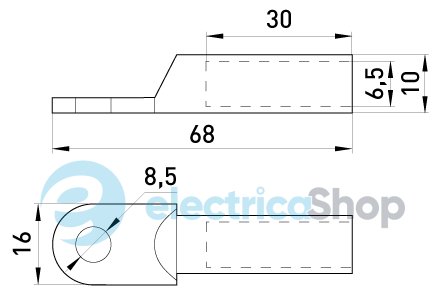 Медный кабельный наконечник e.end.stand.dt.16мм.кв. M8мм L=68мм E.NEXT s039002