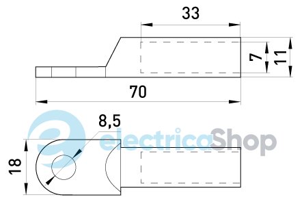 Медный кабельный наконечник e.end.stand.dt.25мм.кв. M8мм L=70мм E.NEXT s039003