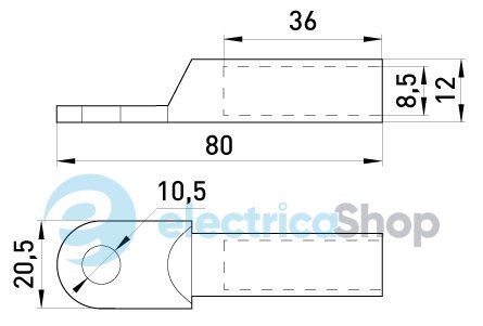 Медный кабельный наконечник e.end.stand.dt.35мм.кв. M10мм L=80мм E.NEXT s039004