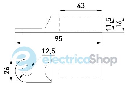 Медный кабельный наконечник e.end.stand.dt.70мм.кв. M12мм L=95мм E.NEXT s039006