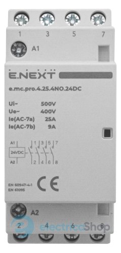Модульний контактор e.mc.pro.4.25.4NO.24DC, 4р, 25А, 4NO, 24В p005305 E.NEXT