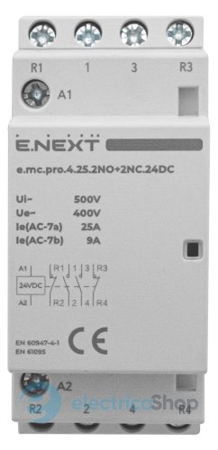 Модульний контактор e.mc.pro.4.25.2NO+2NC, 4р, 25А, 2NO+2NC, 24V/DC p005322 E.NEXT
