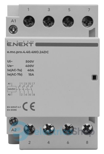 Модульний контактор e.mc.pro.4.40.4NO.24DC, 4р, 40А, 4NO, 24В p005307 E.NEXT