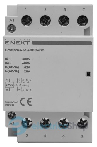 Модульний контактор e.mc.pro.4.63.4NO.24DC, 4р, 63А, 4NO, 24В p005309 E.NEXT
