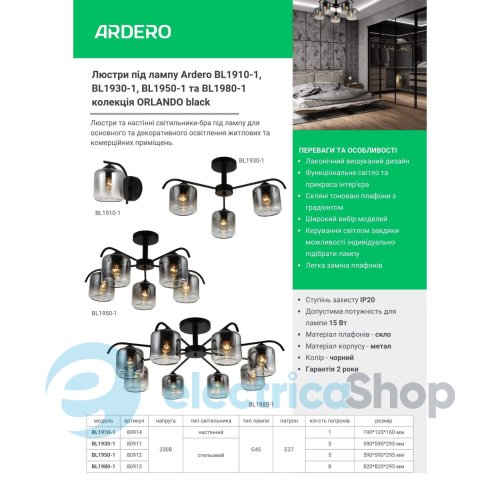 Плафон Feron Ardero ORLANDO чорний