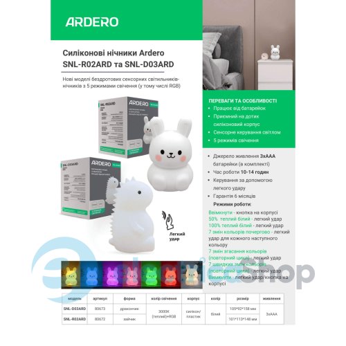 Світильник-нічник Feron Ardero SNL-R02ARD зайчик білий RGB