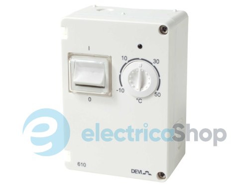 Электронный терморегулятор (-10° до +50°C) DEVIreg 610 (140F1080) DIN, IP44 10A/230V, 2300Вт с датчиком на проводе