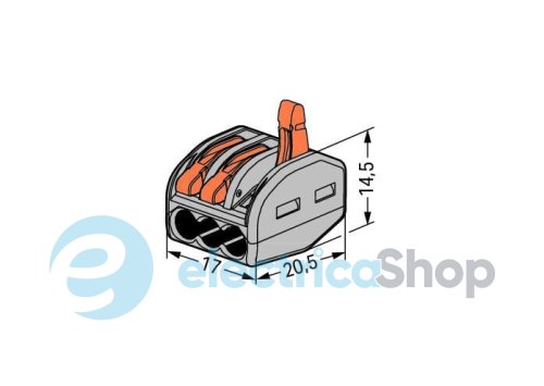Клеммник WAGO 3 (монолитных или многожильных провода) х 0,08-4 мм 32A Cu артикул 222-413