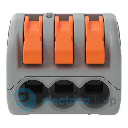 Клеммник WAGO 3 (монолитных или многожильных провода) х 0,08-4 мм 32A Cu артикул 222-413