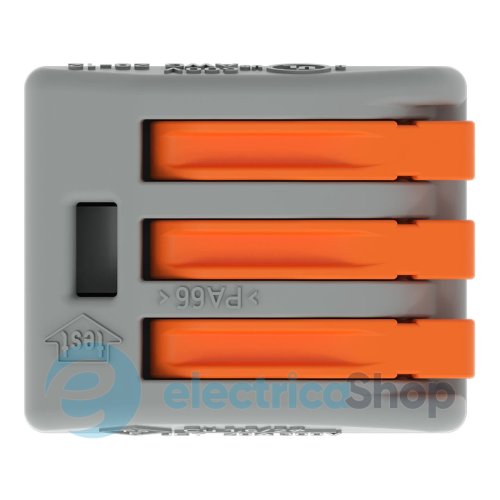 Клеммник WAGO 3 (монолитных или многожильных провода) х 0,08-4 мм 32A Cu артикул 222-413