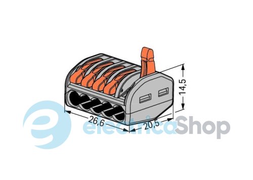 Клеммник WAGO 5 (монолитных или многожильных провода) х 0,08-4 мм 32A Cu артикул 222-415