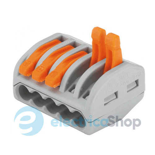 Клеммник WAGO 5 (монолитных или многожильных провода) х 0,08-4 мм 32A Cu артикул 222-415