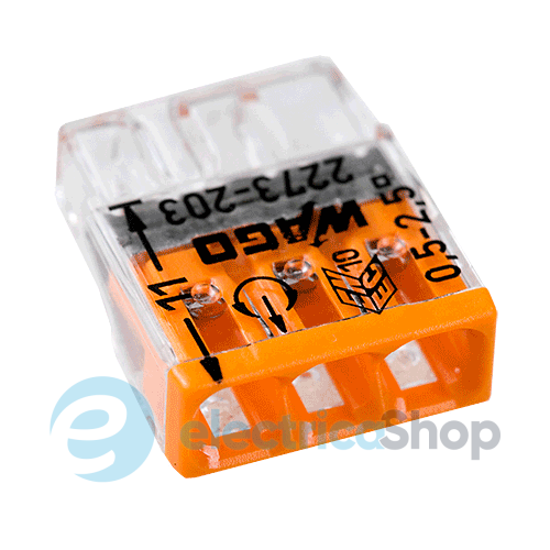 Клемник WAGO 3 (монолітних) х 0,5-2,5 мм2 24А Сu артикул 2273-203