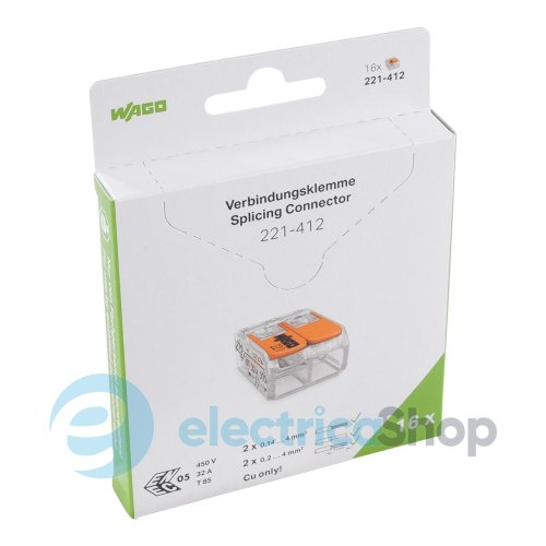 Клемник на 2 виходи 0.2-4.0 мм 32A/400V Cu 221-412 Wago