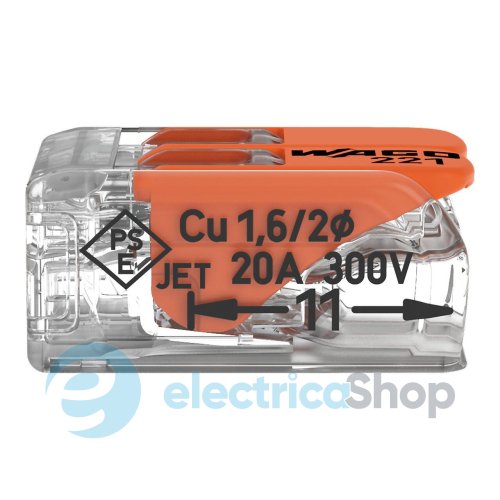Клемник на 2 виходи 0.2-4.0 мм 32A/400V Cu 221-412 Wago