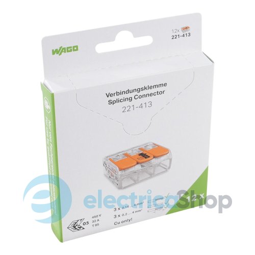 Клеммник на 3 выхода 0.2-4.0 мм&#178; (32А) Cu 221-413 Wago